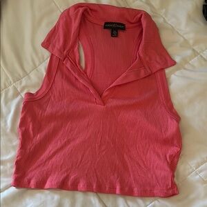 Almost Famous Pink Sleeveless Polo Crop Tank